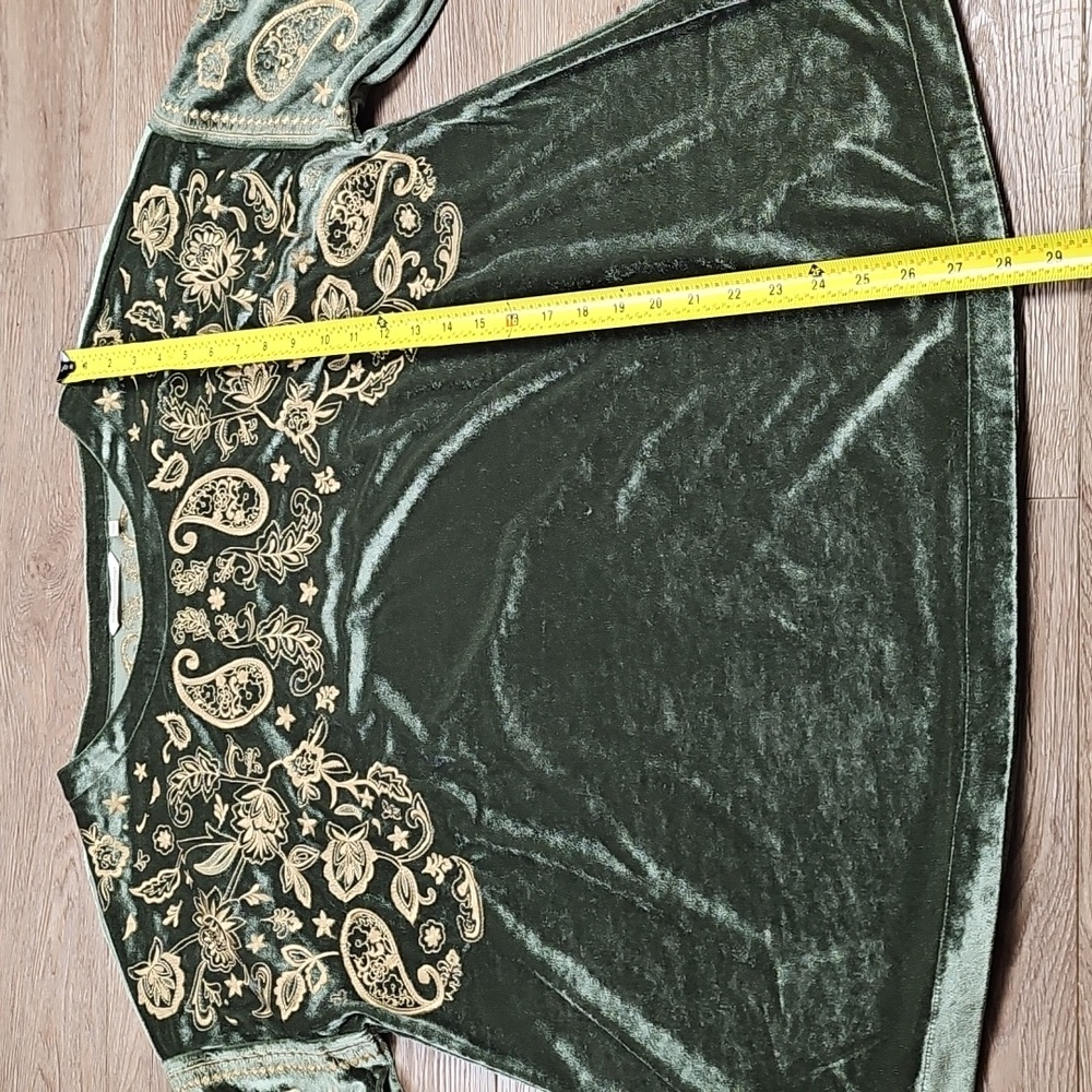 Soft Surroundings Olive Green Velvet Embroidered Tunic - Picture 14 of 16